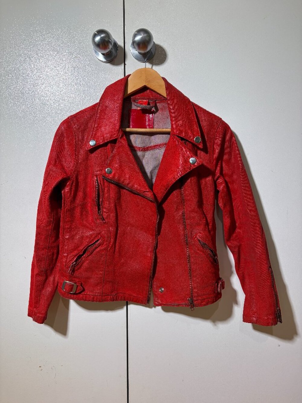 Levi Strauss Red Coated Denim Limited Biker Jacket